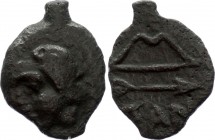 Ancient Greece Pantikapaion AE 249 - 243 B.C.
Obv. Head of young Satyr left. Rev. Bow, below arrow. PAN. Anokhin (1986) #133