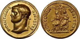 Ancient Greece Antiochia Gold Aureus Diocletianus 290 -292 AD
RIC 313 R2, C 38 (400 Fr.), Calicó 4429 (R1, stgl. Abb.).; Gold; XF