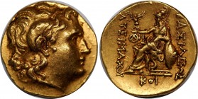 Thrakian Kingdom Stater Lysimachos 306 -281 BC
AMNG 2121. Müller; Gold; Posthumous issue of Odessos, mid-late 3rd century BC. Diademed head of deifie...