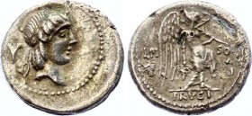Roman Republic L. Calpurnius Piso Frugi AR Quinarius 90 BC 
Crawford 340/2e, King 40, Sydenham 672b, Calpurnia 13b; Laureate head of Apollo right; be...