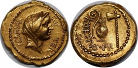 Roman Republic Gold Aureus Julius Caesar 46 BC Cesar
Crawford 466/1; HCRI 56; Sydenham 1018; Calicó 37.; Gold; Hirtius, praetor. C CAESAR COS TER, ve...
