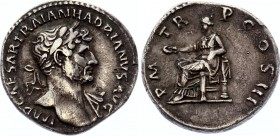 Roman Empire Denarius 123 AD
Denarius Obv: IMPCAESARTRAIANHADRIANVSAVG - Laureate head right. Rev: PMTRPCOSIII - Roma seated on cuirass left, holding...