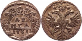 Russia Denga 1731 
Bit# 272; Conros# 220/6; Copper 6,87g.;AU; Feathers on the breast of an eagle; A rare condition for this type of coin; Outstanding...