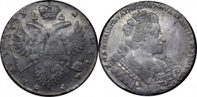 Russia 1 Rouble 1733 R1
Bit# 77 R1; Brooch on bosom Anna type of 1732, 4 Roubles by Petrov, 5 Roubles by Ilyin. Silver, 24,80 g. AU, mint luster. Rar...