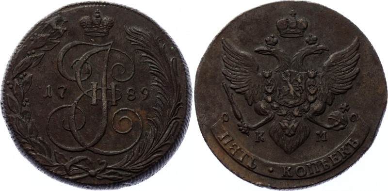 Russia 5 Kopeks 1789 KM R!
Bit# 799 (R); Copper 49.10g; aUNC