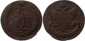 Russia 10 Kopeks 1788 MM Overstike
Bit# 528; Copper 45.19g