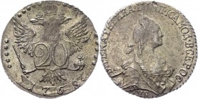 Russia 20 Kopeks 1768 СПБ TI
Bit# 375; Conros# 1400; 1 Rouble by Petrov; Silver 4,4g.; Edge - rope in the right; SPB Mint; Worthy collectible sample;...
