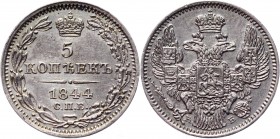 Russia 5 Kopeks 1844 СПБ КБ
Bit# 397; Conros# 169/13; Silver 1,04g.; Beautiful mint luster; AUNC-UNC