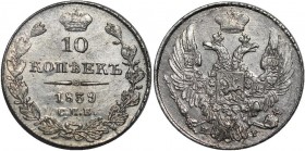 Russia 10 Kopeks 1839 СПБ НГ
Bit# 355; Silver; 2,09 g; UNC-; excellent collector's item