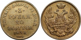 Russia - Poland 3 Roubles - 20 Zlotych 1834 СПБ ПД Rare
Bit# 1075 R; Gold; VF-XF