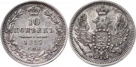 Russia 10 Kopeks 1857 СПБ ФБ
Bit# 64; Conros# 161/60; Silver 2,09g.; AUNC