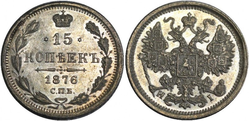 Russia 15 Kopeks 1876 СПБ HI
Bit# 244; Silver; 2,63 g; UNC