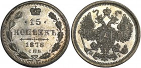 Russia 15 Kopeks 1876 СПБ HI
Bit# 244; Silver; 2,63 g; UNC