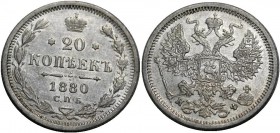 Russia 20 Kopeks 1880 СПБ НФ
Bit# 233; Silver; 3,60 g; AU+-; gloss