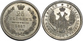 Russia 25 Kopeks 1857 СПБ ФБ
Bit# 55; Silver; 5,15 g; UNC-