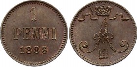 Russia - Finland 1 Penni 1883
Bit# 251; Copper 1.26g; UNC