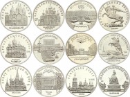 Russia - USSR Full Set of 12 Coins 5 Roubles 1988 - 1991
Proof; Architecture