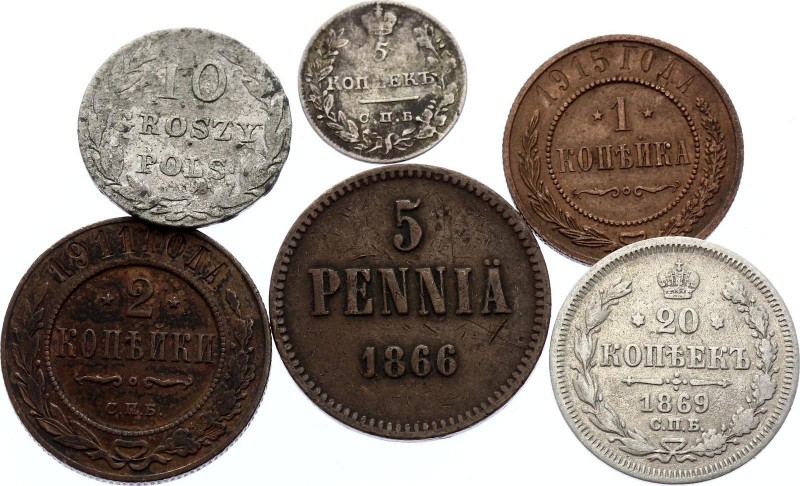 Russia Nice Lot of 6 Coins 1820 - 1915
Dates & Denominations; Better Pieces Inc...