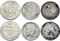 Russia Lot of 3 Coins 1839 - 1924
Poltina / 50 Kopeks 1839 - 1924; Silver