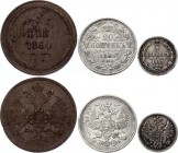 Russia Lot of 3 Coins 1853 - 1861
2 5 20 Kopeks 1853 - 1861; With Silver