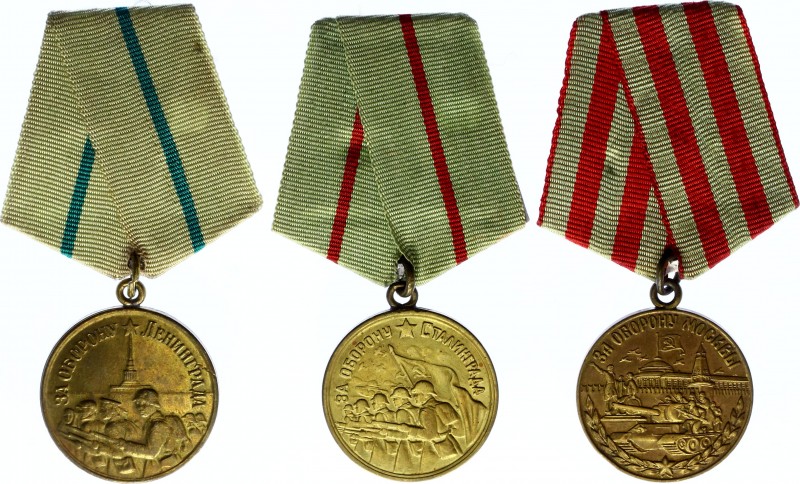 Russia - USSR Set of 3 Medals: "For the Defence of Leningrad", "For the Defense ...