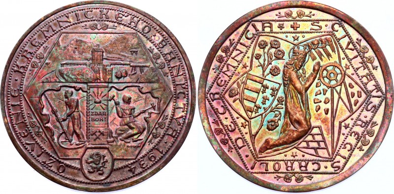 Czechoslovakia 10 Dukat 1934 Bronze Medal Reviving of the Kremnitz Mines Probe R...