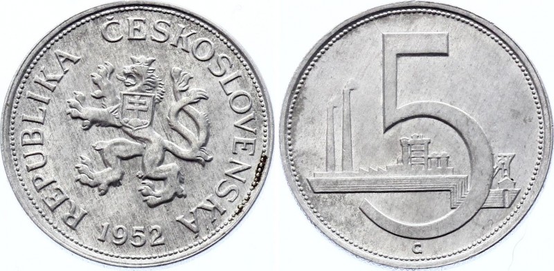 Czechoslovakia 5 Korun 1952 Rare!
KM# 34; Aluminium 1.63g; Not released for cir...