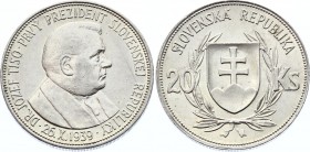 Slovakia 20 Korun 1939 
KM# 3; Silver; Jozef Tiso