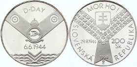 Slovakia 200 Korun 1994 PROOF
KM# 23; Silver Proof; 50th Anniversary of D-Day and Slovak Uprising in 1944; Mintage 2600 Pcs Only!