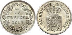German States Bavaria 3 Kreuzer 1866 
KM# 875; Silver; UNC