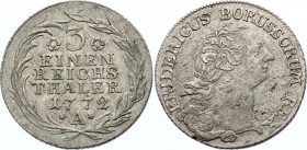 German States Brandenburg-Prussia 1/3 Thaler 1772 A
KM# 27a; Silver; Friedrich II; Mint Berlin; VF+