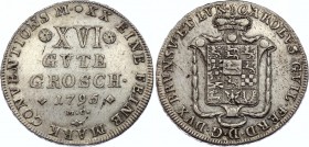 German States Braunschweig-Wolfenbuttel 16 Gute Groschen 1795 MC
KM# 1020; Silver; Karl Wilhelm Ferdinand; XF