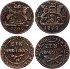 German States Danzig Set of 2 Coins 1 Grosz 1809 -12 M Friedrich Wilhelm III
KM# 137; F-VF