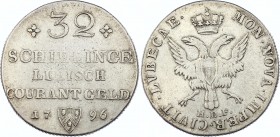 German States Lübeck 32 Schilling 1796 HDF
KM# 199; Silver; Franz IIl; VF+/XF-