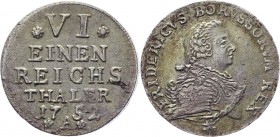 German States Prussia 1/6 Thaler 1752 
KM# 252; Silver 5.64g.
