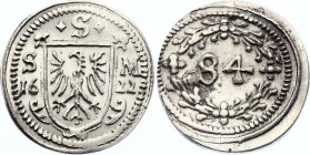 German States Silver Copy of Schweinfurt 1/84 Gulden 1622 (KM# 1; Copper) (ND) 
Silver Plated 2.4g.; XF