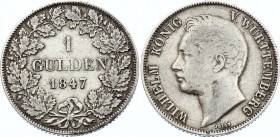 German States Württemberg 1 Gulden 1847 
KM# 574; Silver; Wilhelm I. VF