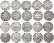 Germany - Empire Set of 10 Silver Coins of 1/2 Mark 1905 -06
KM# 17; Wilhelm II; Silver; VF-XF