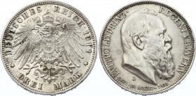 Germany - Empire Bavaria 3 Mark 1911 D
KM# 998; Silver; 90th Birthday of Prince Regent Luitpold