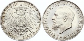 Germany - Empire Bavaria 3 Mark 1914 D
KM# 1005; Silver; Ludwig III; UNC