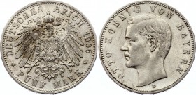 Germany - Empire Bavaria 5 Mark 1906 D
KM# 512; Silver; Otto; XF