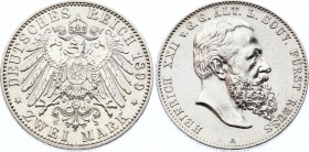 Germany - Empire Reuss-Obergreiz 2 Mark 1899 A
KM# 128, J# 118; Silver; Heinrich XXII; UNC with hairlines
