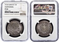 Germany - Empire Wurttemberg 3 Mark 1916 F PROOF NGC PF66 TOP COIN
KM# 638; J. 178; Wilhelm II; 25th Year of Reign. Silver, Proof. One of the rarest ...