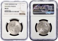 Germany - Weimar Republic 3 Reichsmark1929 A NGC MS62 
KM# 62; Waldeck-Prussia Union; Silver; UNC