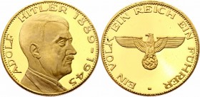 Germany - Third Reich Medal "Adolf Hitler 1889-1945" (ND) 
Gold plated Bronze 14.01g.; UNC
