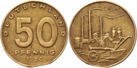 Germany - DDR 50 Pfennig 1950 A Error
KM# 4; Aluminum-Bronze 3,25g.; XF