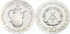 Germany - DDR 10 Mark 1969 
KM# 24; 250th Anniversary - Death of Johann Friedrich Böttger, German Porcelain; Silver; UNC