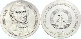 Germany - DDR 10 Mark 1978 
KM# 69; 175th Anniversary - Birth of Justus von Liebig, Chemist; Silver; UNC
