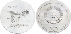 Germany - DDR 20 Mark 1971 
KM# 59; 225th Anniversary - Death of Johann Sebastian Bach, Composer; Silver; UNC