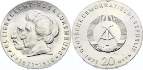 Germany - DDR 20 Mark 1971 
KM# 32; Karl Liebknecht - Rosa Luxemburg; Silver; AUNC
